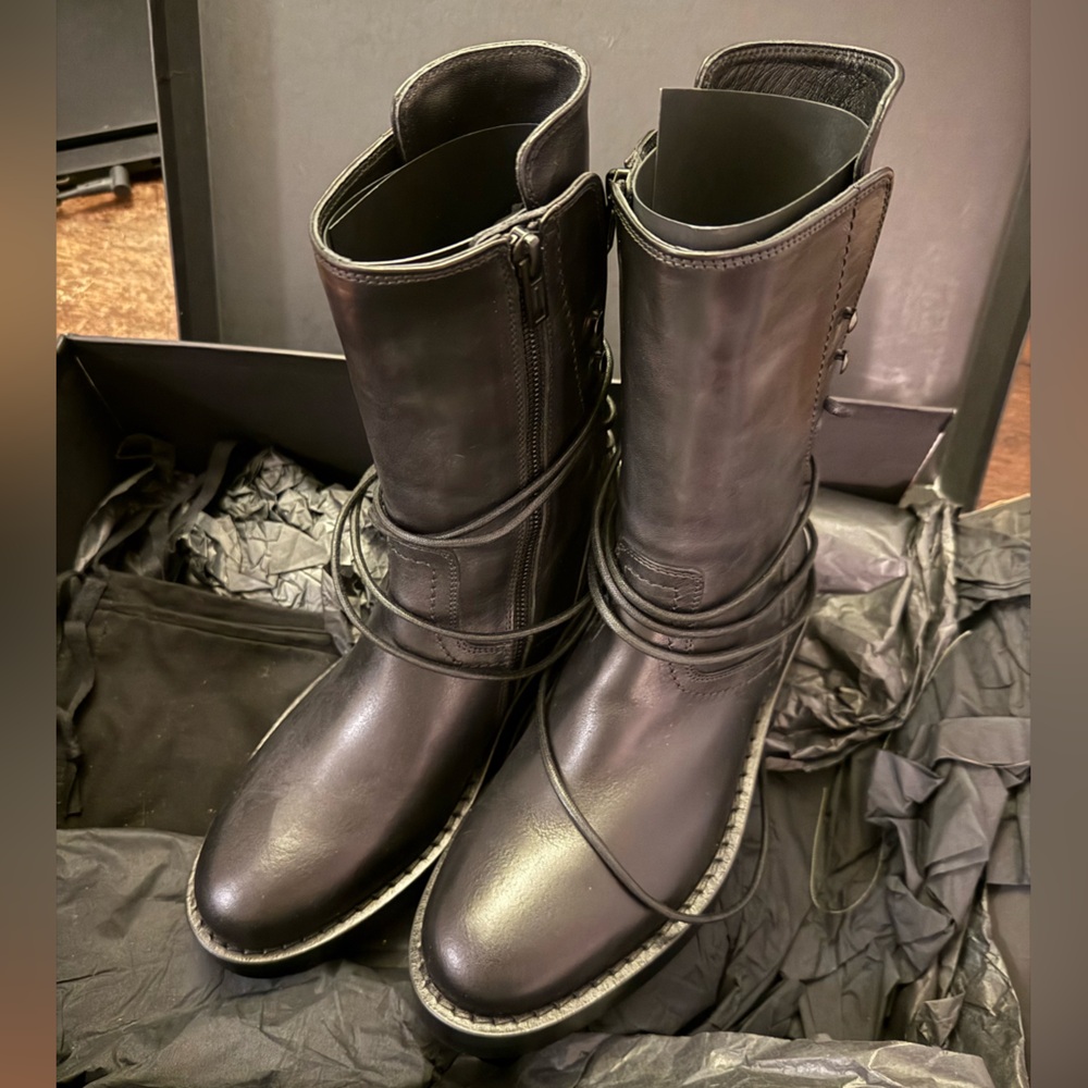 NEW Ann Demeulemeester Henrica Black Lace Up Boots